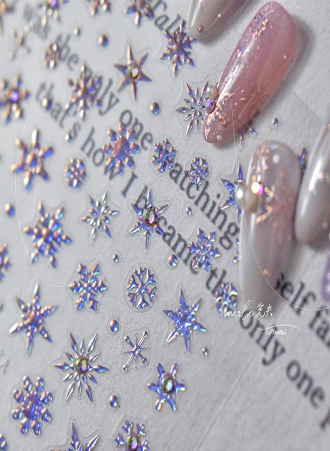 KRTBKR 1 Sheets Christmas Nail Stickers 5D Embossed Snowflake Nail Art Stickers Laser with Rhinestones Glitter Nail Designs Winter Snowflake Nail Decals Nail Art Supplies for Women DIY Manicure Decorations - Image 4